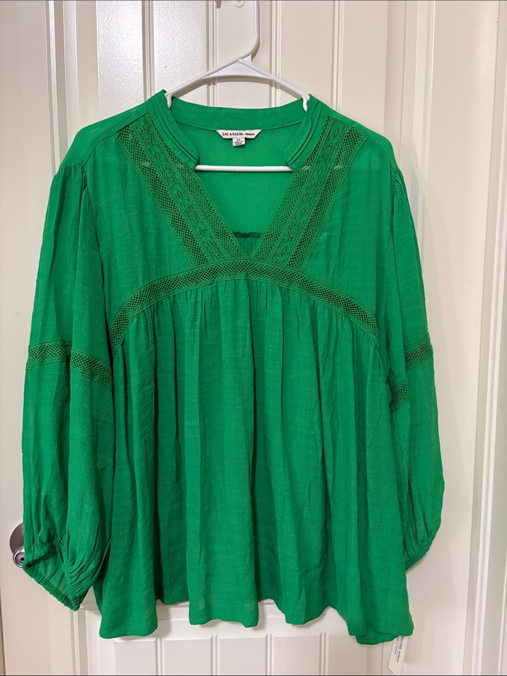 NWT Zac & Rachel Emerald Green Crochet-Trim Peasant Tunic